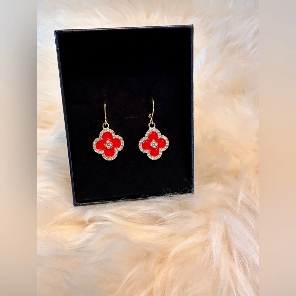 NWT Red ceramic and rhinestone pierced earrings